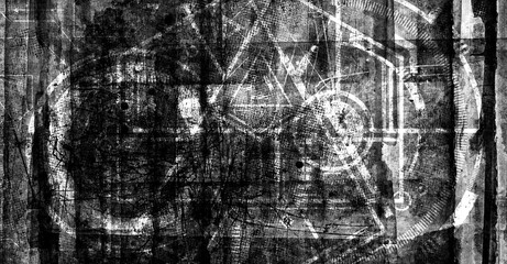 Abstract grunge lettering background. Urban cyber punk wide illustration	