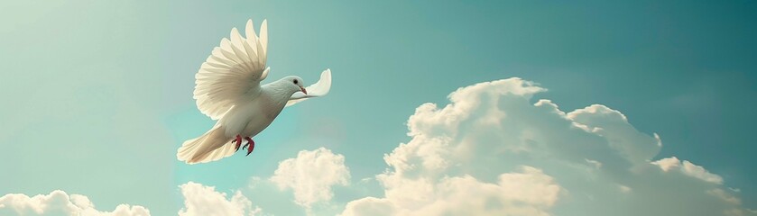 Peace and freedom resonate as a white dove ascends into the expansive, cloudless white sky AI Generate