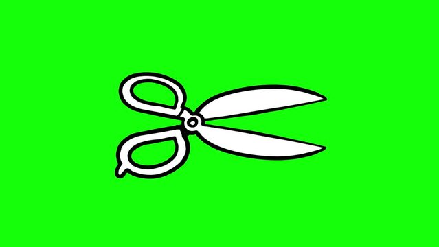 Animated scissors black and white video green screen background. Cartoon animation preset good for any use. Motion design element. Business, art, fashion, etc...