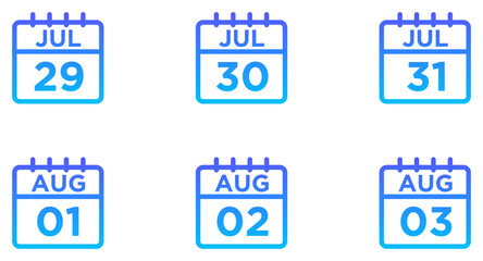 July Calendar Line Gradient Icon pictogram symbol visual illustration Set