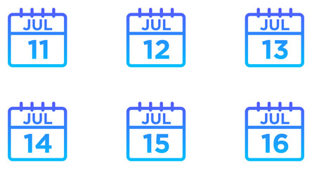 July Calendar Line Gradient Icon pictogram symbol visual illustration Set
