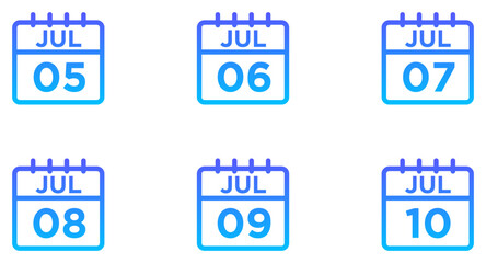 July Calendar Line Gradient Icon pictogram symbol visual illustration Set