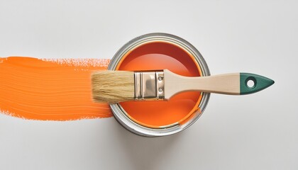 open orange paint can with paintbrush 