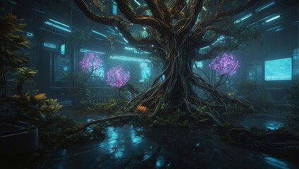 Cyberpunk Metropolis Glow: Urban DystopiaNeon Lights and Shadows.