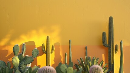 Desert Vibes: Vibrant Cactus Collection on Warm Yellow Background