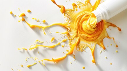 Splashing Vivid Yellow sunscreen Explosion on White Background