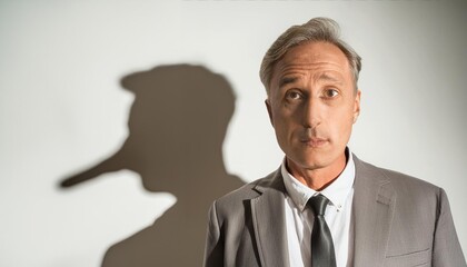 Politician on stage, with big nose shadow