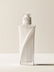 Elegant White Cosmetic Bottle on Neutral Background for Beauty Branding