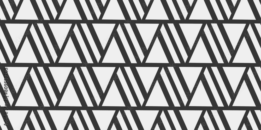Poster Black and white pattern of triangles. Seamless pattern of white triangles.