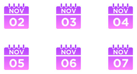 November Calendar Glyph Gradient Icon pictogram symbol visual illustration Set