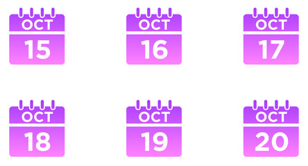 October Calendar Glyph Gradient Icon pictogram symbol visual illustration Set