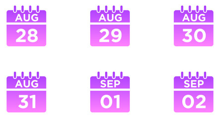 August Calendar Glyph Gradient Icon pictogram symbol visual illustration Set