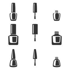 Set Nail Polish Bottle and Cap Silhouette Logo Design Element