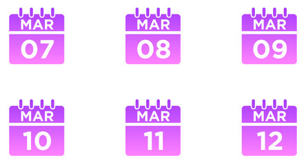 March Calendar Glyph Gradient Icon pictogram symbol visual illustration Set