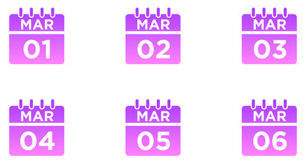 March Calendar Glyph Gradient Icon pictogram symbol visual illustration Set