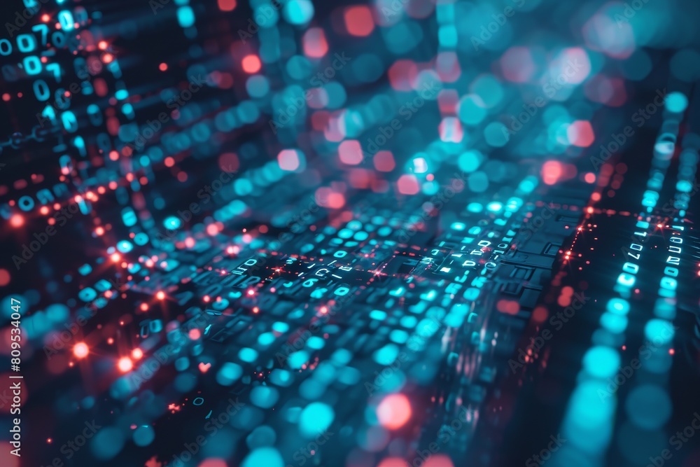 Poster Data flow concept background, Network security, Wave of dots, and weave lines. Abstract Background for design on the topic of cyberspace, AI generated