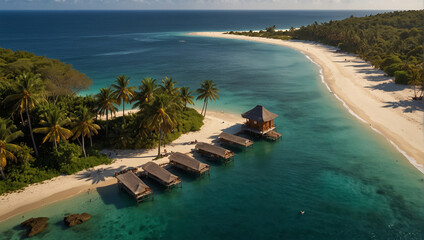 Tropical beach background as summer landscape with lounge chairs, palm trees and calm sea for beach