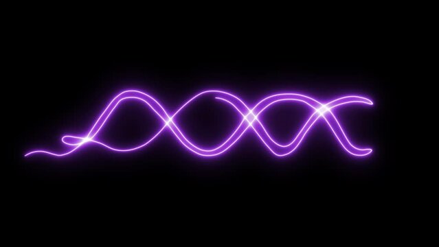 Self drawing animation with one continuous line draw, logo, DNA molecule, neon purple luminous sign