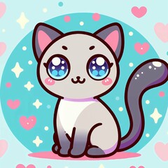 Cute Cartoon Cat with Sparkling Big Eyes