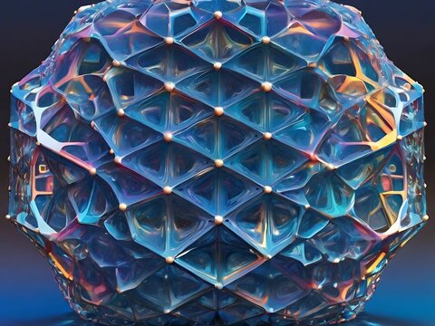 Visualize the formation of a holographic quasicrystal, with non-repeating geometric patterns arranged in a three-dimensional lattice structure, showcasing the beauty of aperiodic order.