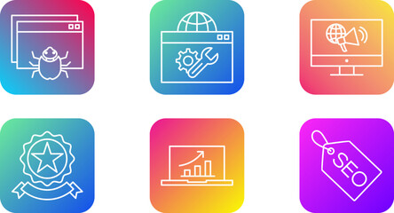 SEO Search Engine Optimization Glyph Rounded BG Icon pictogram symbol visual illustration Set