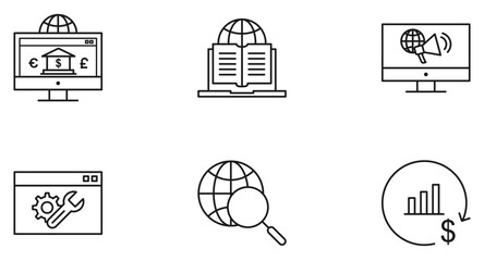 SEO Search Engine Optimization Glyph Icon pictogram symbol visual illustration Set