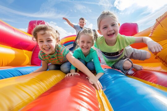 Kids on the inflatable bounce house
