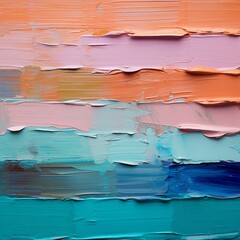 カラフルな抽象背景油絵正方形バナー）オレンジ・薄紫・青緑のラフな横縞