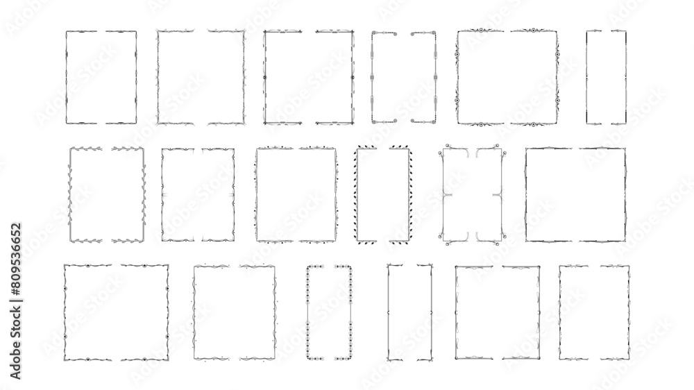 Poster set black simple line collection different doodle brackets, parentheses, braces elements vector desi