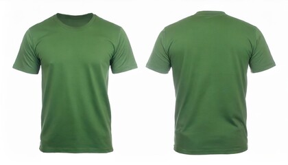 green t shirt front and back view, isolated on white background. Ready for your mock up design template 