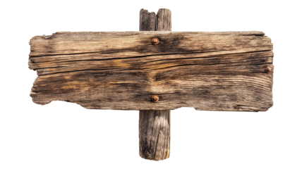Old weathered wood signboard isolated on a transparent background