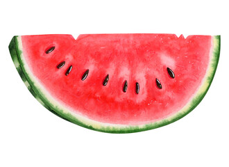 Watercolor watermelon slice with seeds illustration isolated on white background. Hand drawn delicious organic food in realistic style for summer natural dessert, healthy vegan products