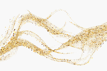 Golden shiny abstract wave,gold lines design element with glitter effect on white background.