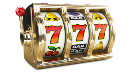 Online casino. 3D slot machine isolated on a transparent background