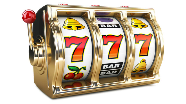 Online casino. 3D slot machine isolated on a transparent background