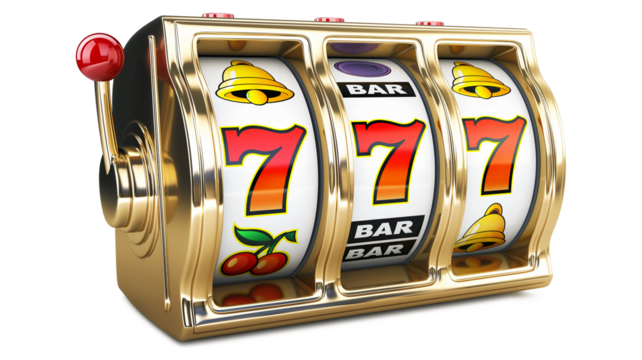 Online casino. 3D slot machine isolated on a transparent background