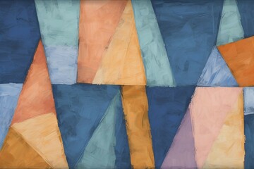 抽象油絵カラフル背景バナー）紺色・水色・オレンジ・ベージュの三角形を使ったデザイン
