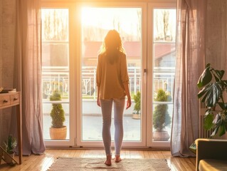 Real estate agent putting finishing touches on home before open house