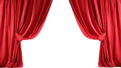 Open red stage curtains isolated on a transparent background