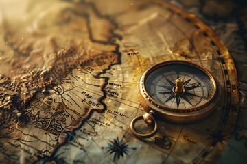 A vintage compass and map spread open, ready for a journey of discovery