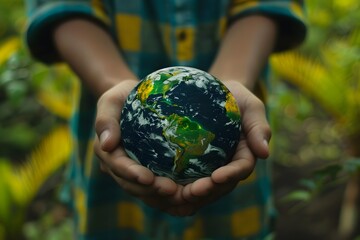 Hands cradling a blue marble, symbolizing care for our planet Earth