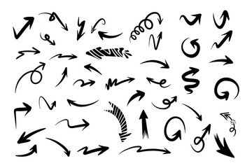 hand drawn arrow set. Doodle illustration.