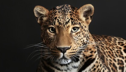 Fototapeta premium Leopard close up head on black background