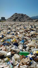 Landfills expanding into mountains of trash, super realistic