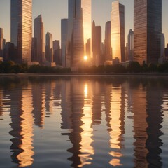 city skyline at sunset