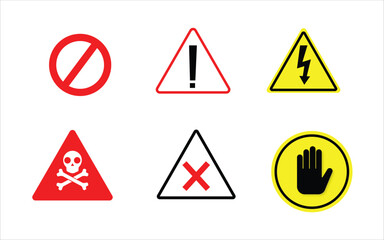 Warning labels, danger signs and symbols, high voltage sign and symbol. warning road sign. caution voltage the device is to be connected. yellow attention sign, triangle with exclamation point. stop h