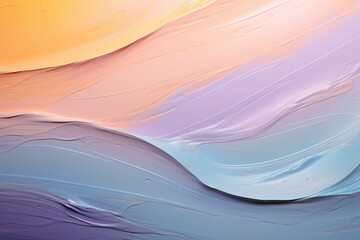 立体的な油絵・抽象背景バナー）薄紫・水色・オレンジ・ピンクのカーブ