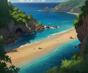 top view from a cliff beach art there is a small parked HD Wallpapers.generative.ai 