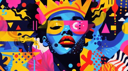 Vibrant Fashion Collage with Kids and Crowns Generative AI