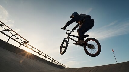 Obraz premium silhouette of a cyclist on the road